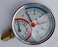 Термоманометр 1/2" 10 бар, 120 С, 80мм (нижн.подкл.) Y-80-10